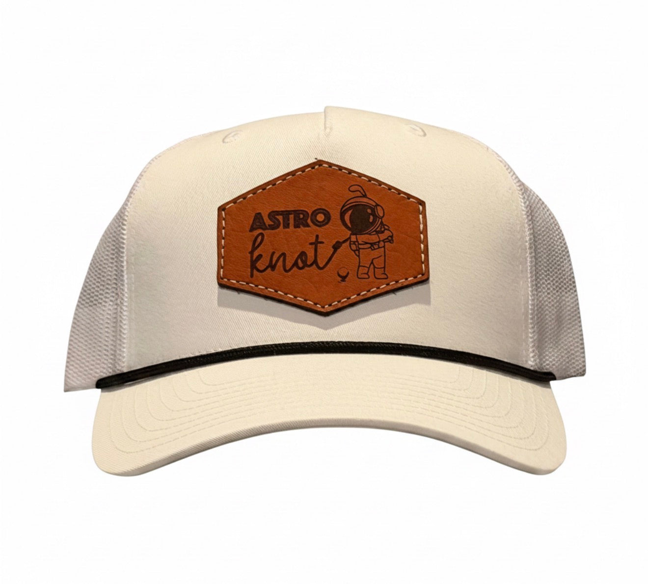 White On White Leather Patch SnapBack With Black Rope